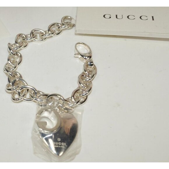 New Gucci Charlotte G Cutout Heart 925 St Silver Charm Bracelet - Italy - Picture 1 of 11
